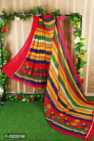 Beautiful Multicoloured Georgette Printed Saree With Blouse Piece For Women