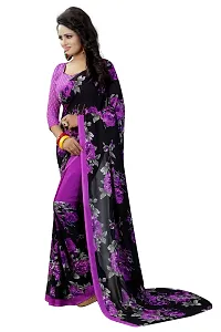 Stylish Georgette Violet Printed Saree With Blouse Piece For Women-thumb2