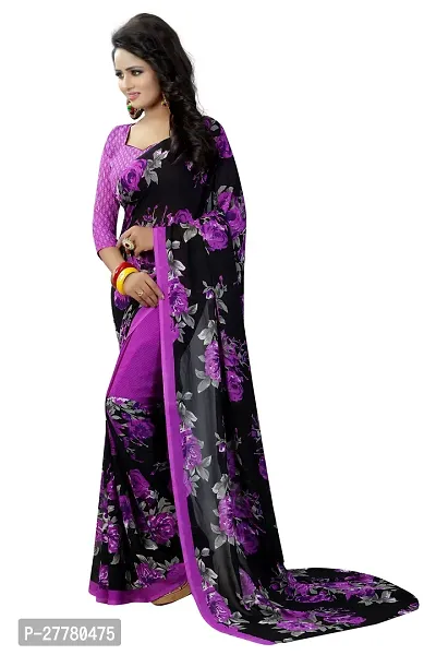 Stylish Georgette Violet Printed Saree With Blouse Piece For Women-thumb3