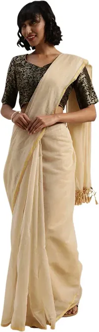 Women Stylish Cotton Silk Solid Saree with Blouse piece-thumb2