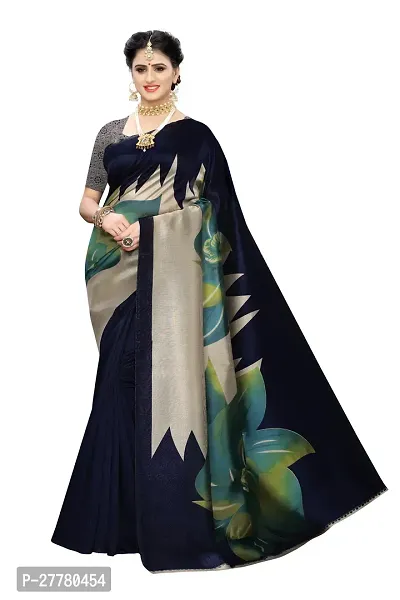 Stylish Art Silk Blue Printed Saree With Blouse Piece For Women