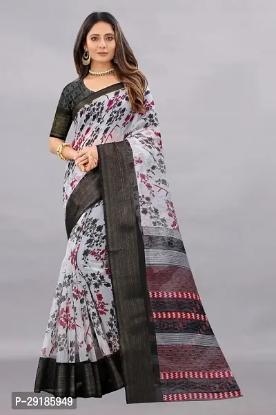 Stylish Black Cotton Silk Saree With Blouse Piece For Women-thumb0