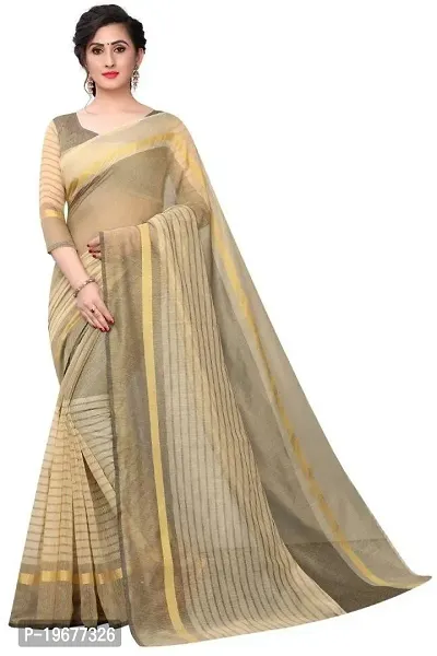 Stylish Beige Cotton Silk Solid Saree with Blouse piece For Women