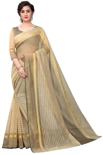 Cotton Silk Striped Sarees with Blouse piece