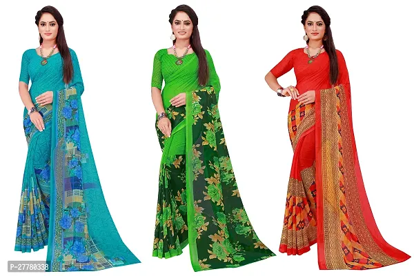 Stylish Georgette Multicoloured Printed Saree With Blouse Piece For Women Pack Of 3