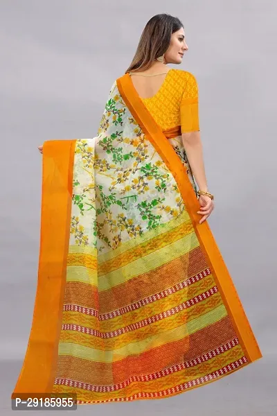 Stylish Yellow Cotton Silk Saree With Blouse Piece For Women-thumb2