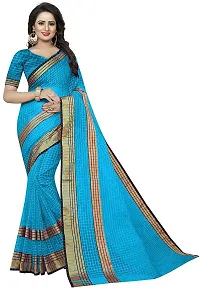 Women Stylish Cotton Silk Striped Saree with Blouse piece-thumb2