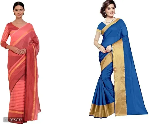 Women Stylish Cotton Silk Woven Design Saree with Blouse piece