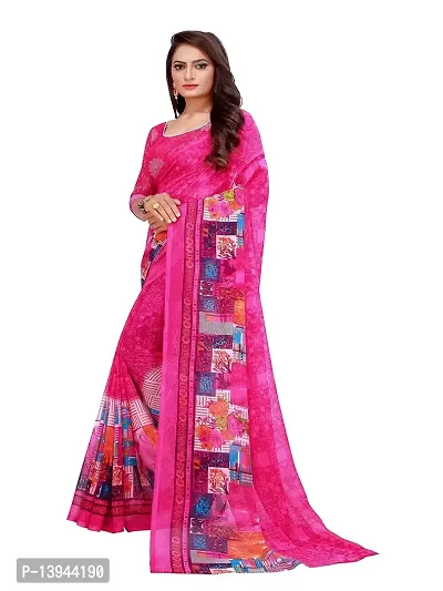 SAADHVI Women's Pink Georgette Graphic Print Printed Saree With Unstithed Blouse(FL-Georgette11, Free Size) | Free Size-thumb2