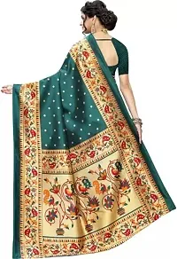 Stylish Green Cotton Silk Printed Saree with Blouse piece For Women-thumb1