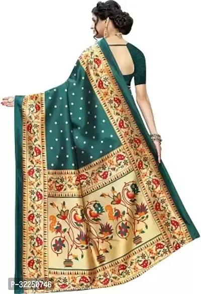 Stylish Green Cotton Silk Printed Saree with Blouse piece For Women-thumb2