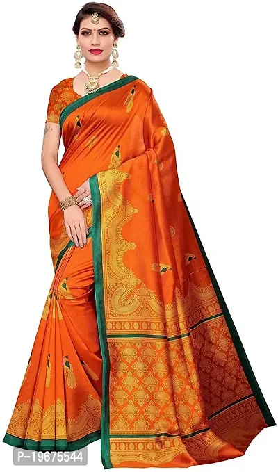 Women Stylish Art Silk Printed Saree with Blouse piece-thumb0