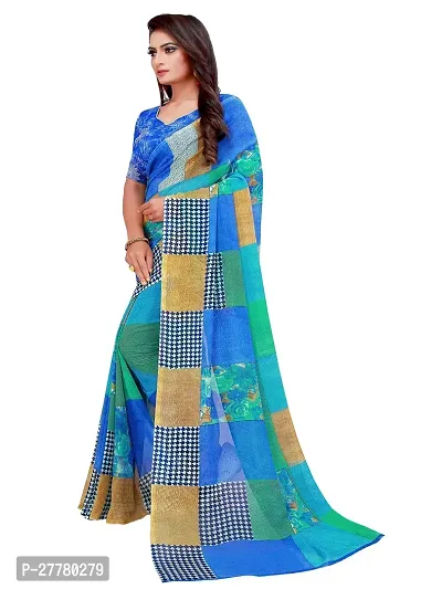 Stylish Georgette Multicoloured Printed Saree With Blouse Piece For Women-thumb2