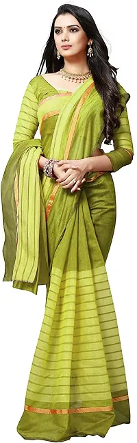 Women Stylish Cotton Silk Striped Saree with Blouse piece-thumb1