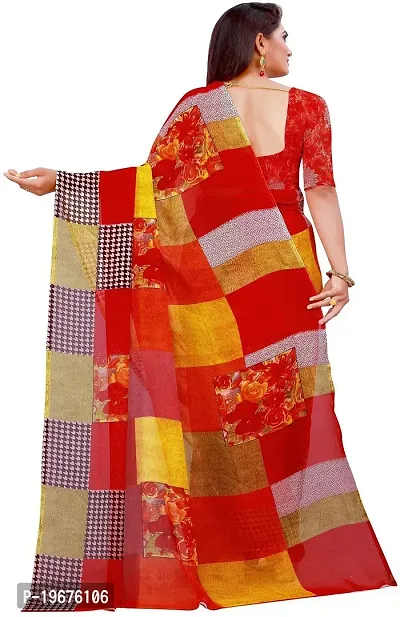 Women Stylish Georgette Checked Saree with Blouse piece-thumb2