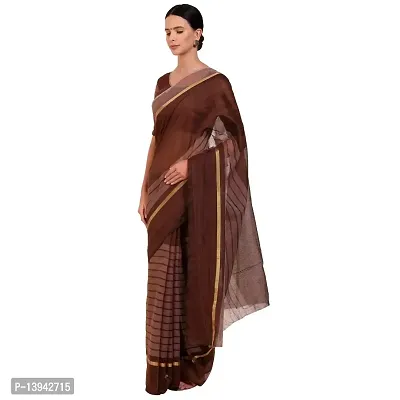 SAADHVI Women's Brown Cotton Silk Striped Work Saree(FL-IF-RustomCoffee-GO, Free Size) | Free Size-thumb4