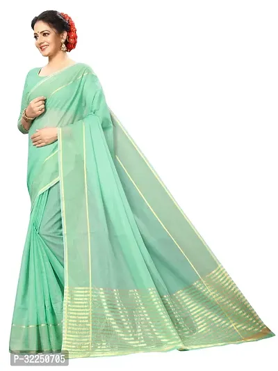 Stylish Green Cotton Silk Solid Saree with Blouse piece For Women-thumb0