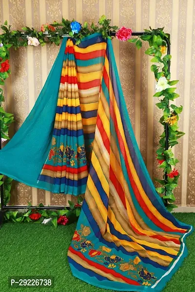 Beautiful Multicoloured Georgette Printed Saree With Blouse Piece For Women