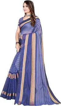 Women Stylish Cotton Silk Striped Saree with Blouse piece-thumb1