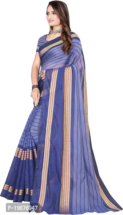 Women Stylish Cotton Silk Striped Saree with Blouse piece-thumb2