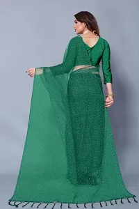 Elegant Green Net Saree with Blouse piece For Women-thumb1