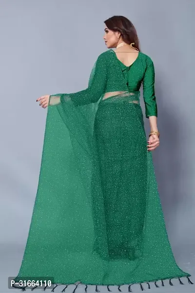 Elegant Green Net Saree with Blouse piece For Women-thumb2