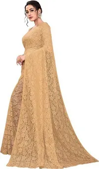 Stylish Beige Net Saree with Blouse piece For Women-thumb3