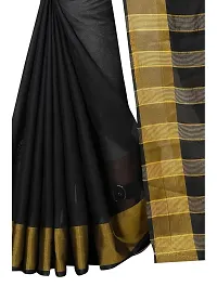 SAADHVI Women's Black Cotton Silk Striped Print Saree(FL-IF-MonicapalluBlack,Free Size) | Free Size-thumb1