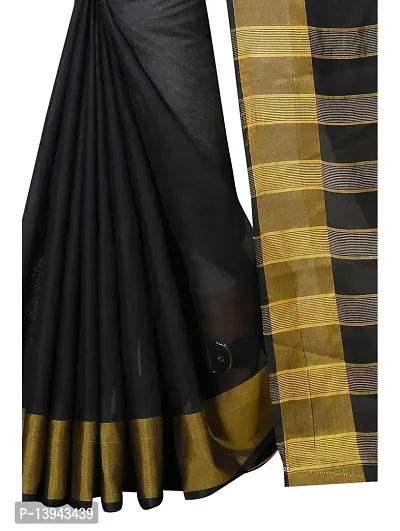 SAADHVI Women's Black Cotton Silk Striped Print Saree(FL-IF-MonicapalluBlack,Free Size) | Free Size-thumb2