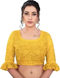 Stylish Yellow Net Saree with Blouse piece For Women-thumb2