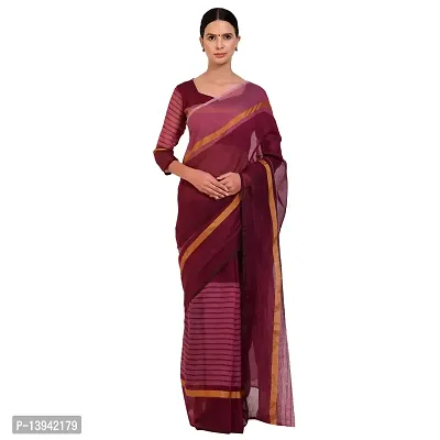 SAADHVI Women's Pink Cotton Silk Striped Work Saree(FL-IF-RustomWine-GO, Free Size) | Free Size-thumb0