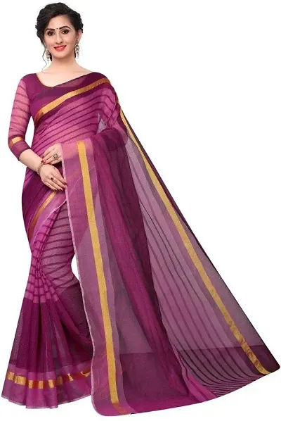 Women Stylish Silk Striped Saree with Blouse piece