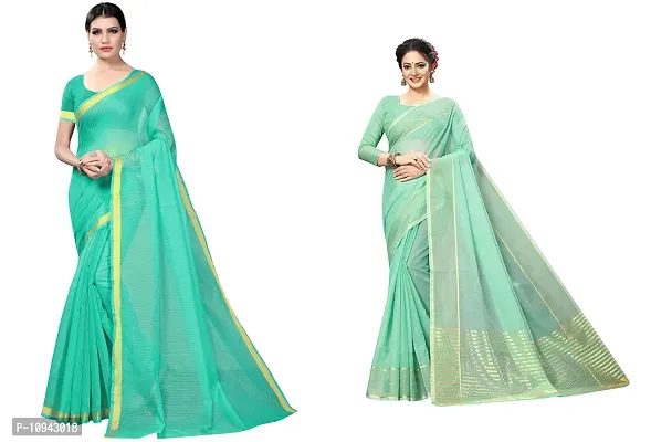 Stylish Cotton Blend Saree With Blouse Piece For Women Pack Of 2