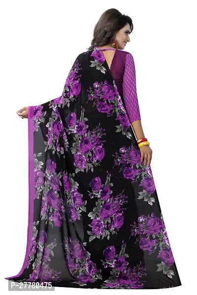 Stylish Georgette Violet Printed Saree With Blouse Piece For Women-thumb4