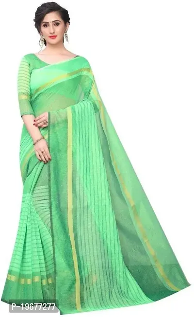 Women Stylish Cotton Silk Striped Saree with Blouse piece-thumb0