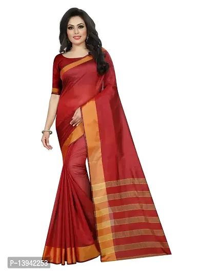 SAADHVI Women's Maroon Cotton Silk Striped Print Saree(FL-IF-MonicapalluMaroon,Free Size) | Free Size