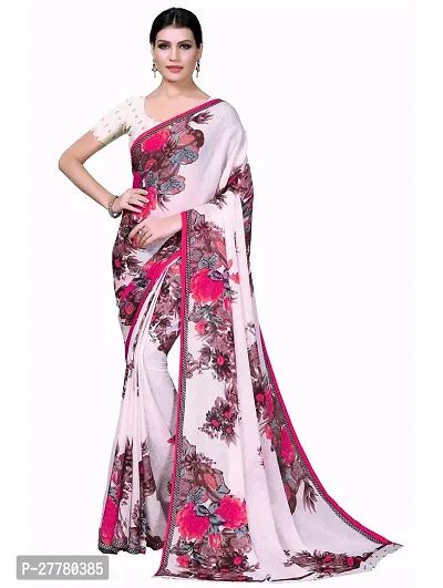 Stylish Georgette Pink Printed Saree With Blouse Piece For Women