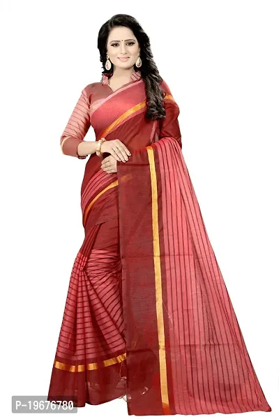 Women Cotton Silk Striped Saree with Blouse piece