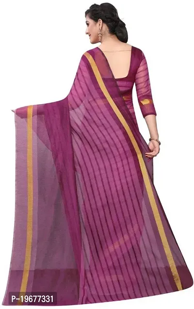 Women Stylish Cotton Silk Striped Saree with Blouse piece-thumb2