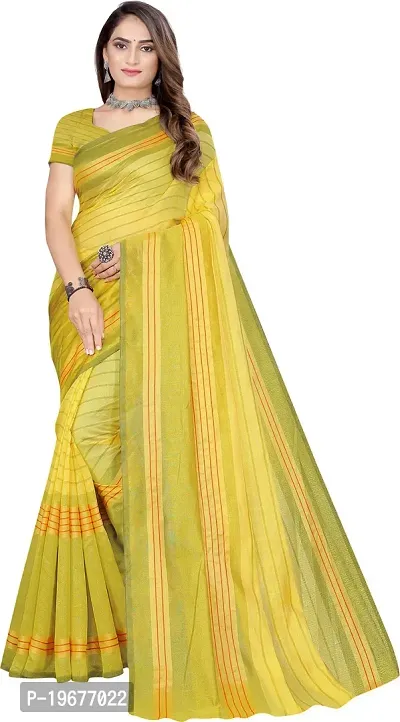 Women Stylish Cotton Silk Striped Saree with Blouse piece