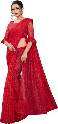 Women Stylish Net Self Pattern Saree with Blouse piece-thumb2