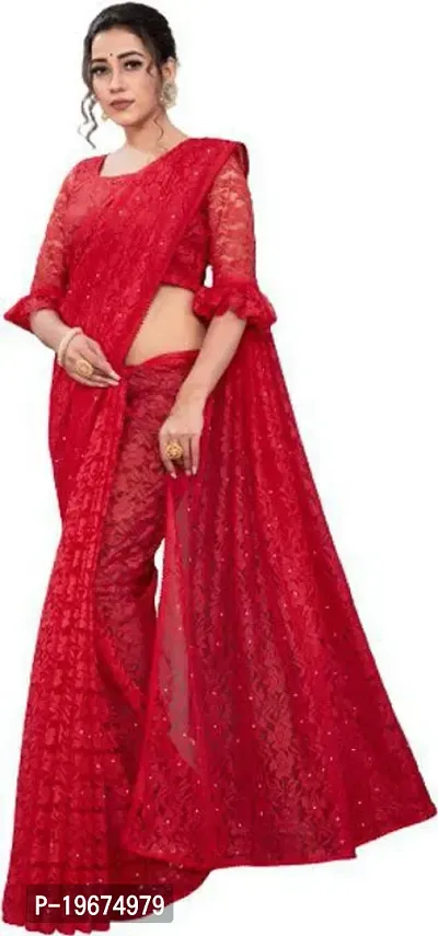 Women Stylish Net Self Pattern Saree with Blouse piece-thumb3