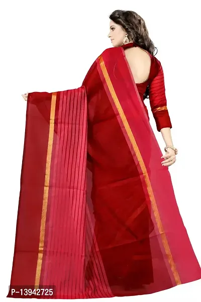 SAADHVI Women's Maroon Cotton Silk Striped Saree With Blouse(FL-IF-Rustom Maroon) | Free Size-thumb2