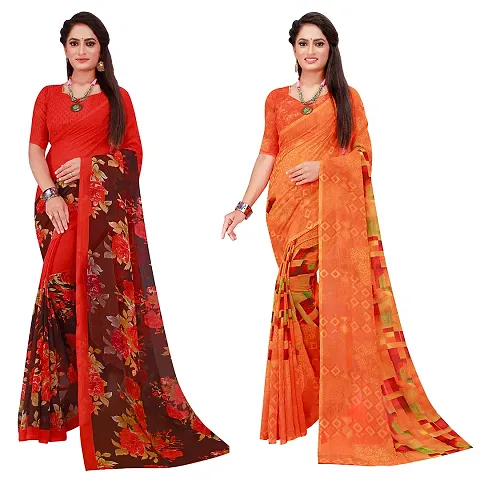 Pack of 2 Georgette Printed Sarees with Blouse piece