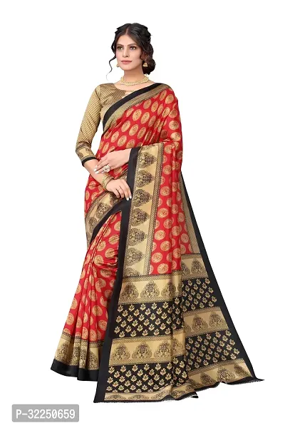 Stylish Red Cotton Silk Woven Design Saree with Blouse piece For Women-thumb0