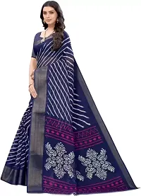 Stylish Navy Blue Cotton Silk Saree With Blouse Piece For Women-thumb1