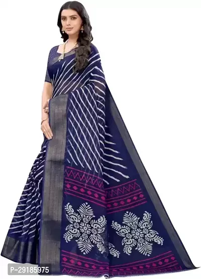 Stylish Navy Blue Cotton Silk Saree With Blouse Piece For Women-thumb2