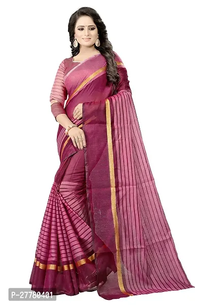 Stylish Cotton Silk Wine Printed Saree With Blouse Piece For Women