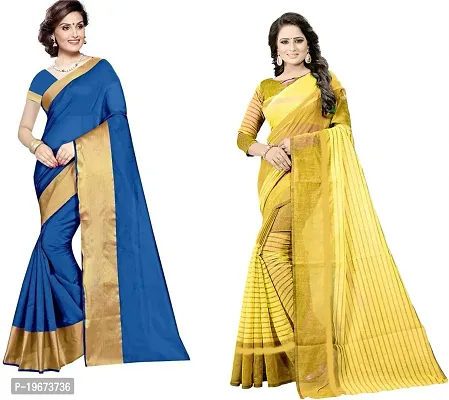 Women Stylish Cotton Silk Woven Design Saree with Blouse piece-thumb0