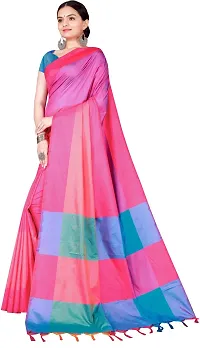 Women Stylish Cotton Silk Checked Saree with Blouse piece-thumb1